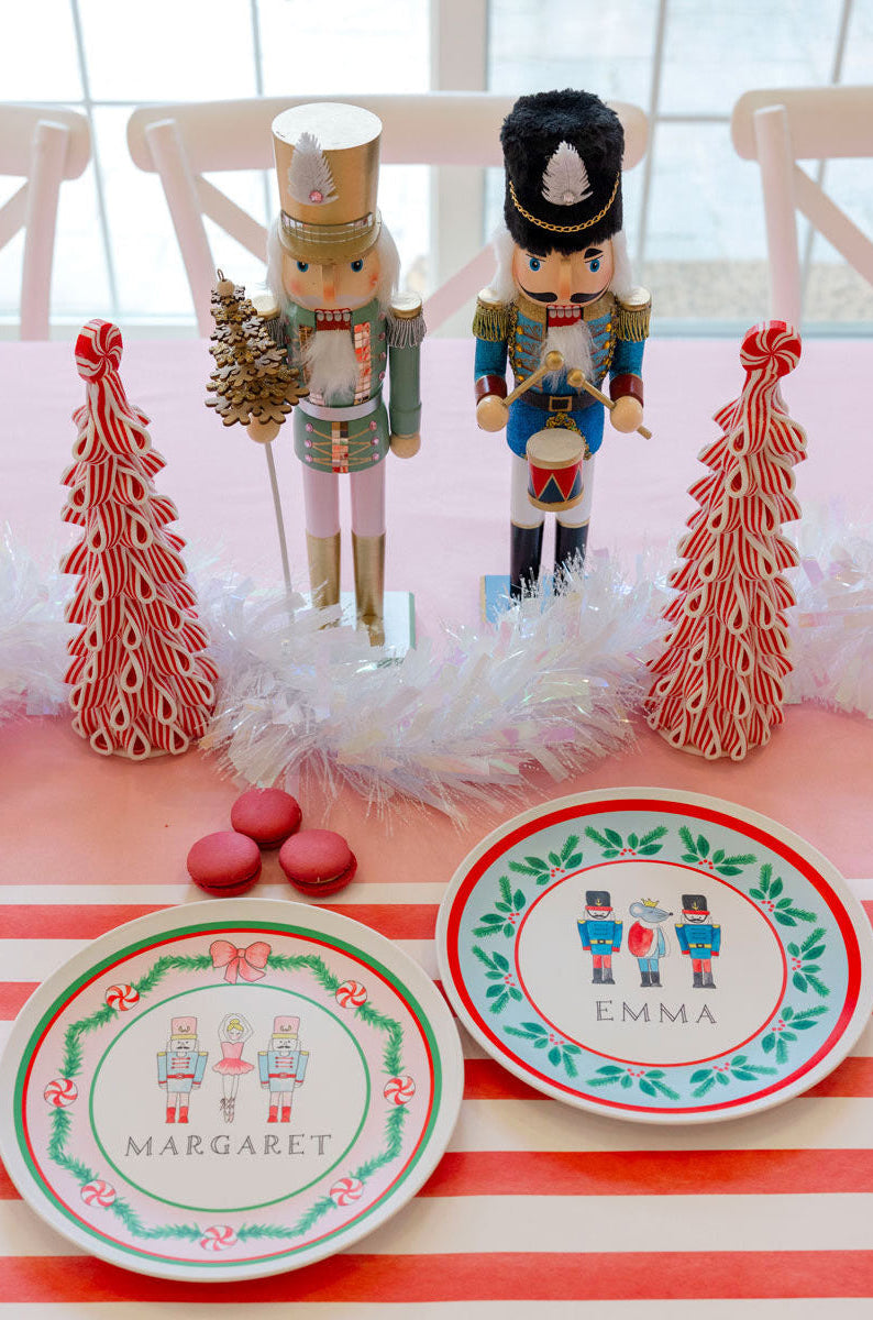 Personalized Christmas plates for kids featuring Nutcracker themed designs