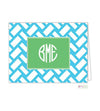 Aqua Basketweave Monogrammed Folded Note Cards - Kelly Hughes Designs