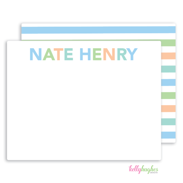 Blue Block Letters Flat Note Cards - Kelly Hughes Designs