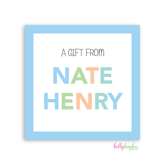 Blue Block Letters Kids Calling Card - Kelly Hughes Designs