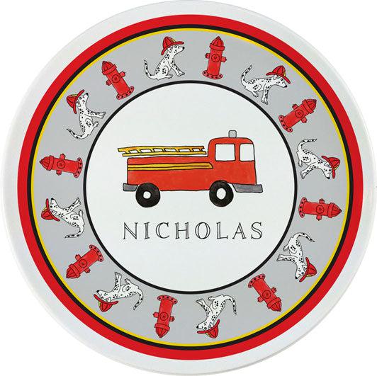Firetruck Kids Plate - Kelly Hughes Designs
