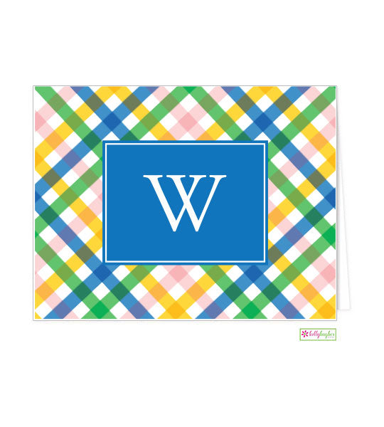 Bright Plaid Monogrammed Folded Note Cards