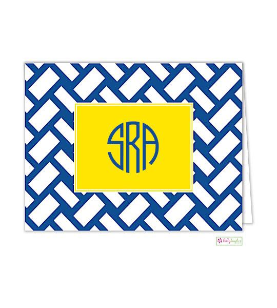 Navy Basketweave Monogrammed Folded Note Cards - Kelly Hughes Designs
