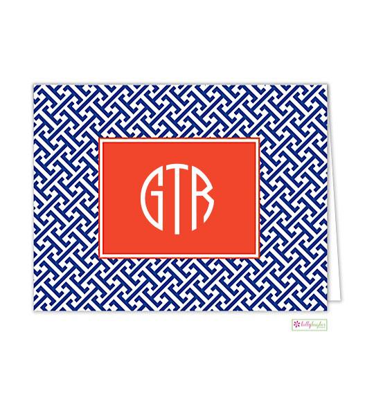 Navy Greek Key Monogrammed Folded Note Cards - Kelly Hughes Designs