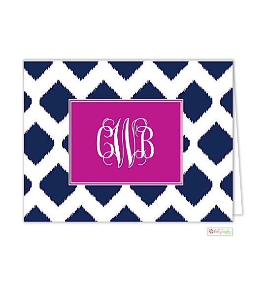 Navy Ikat Monogrammed Folded Note Cards - Kelly Hughes Designs
