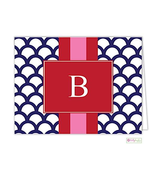 Navy Shells Monogrammed Folded Note Cards - Kelly Hughes Designs