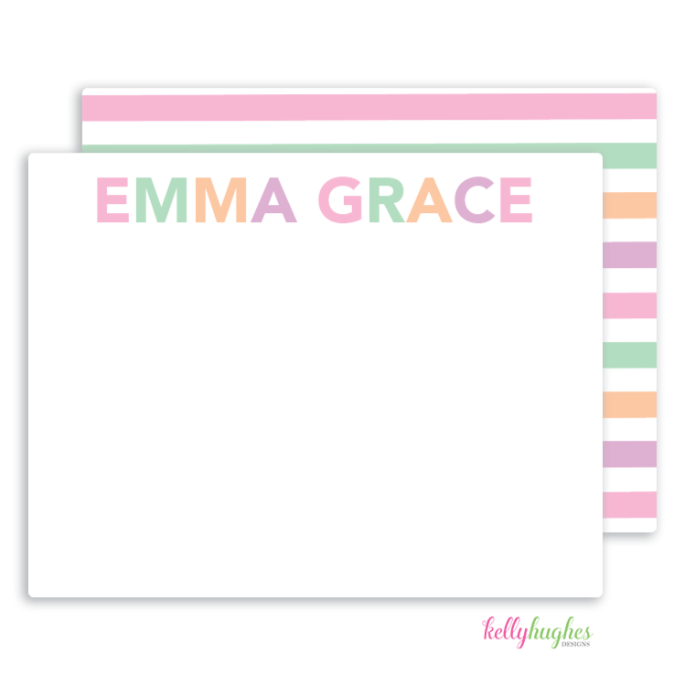 Pink Block Letters Flat Note Cards - Kelly Hughes Designs