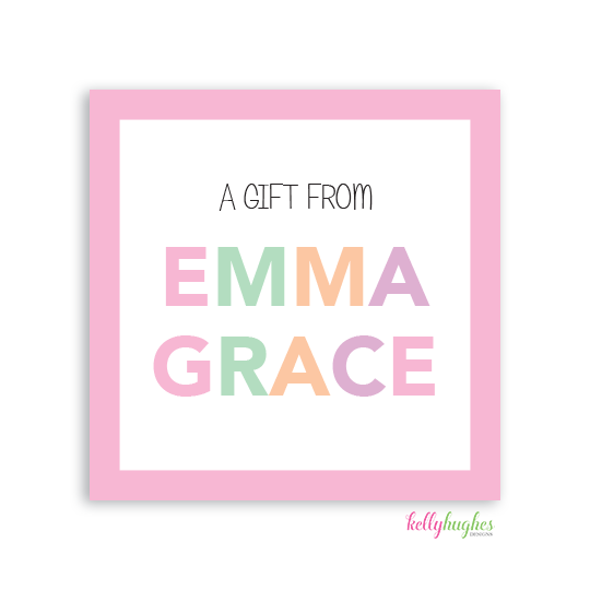 Pink Block Letters Kids Calling Card - Kelly Hughes Designs