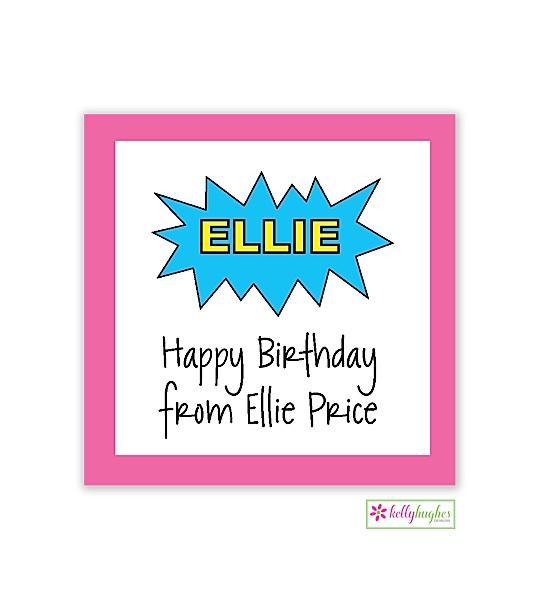 Pink Superhero Kids Gift Stickers - Kelly Hughes Designs